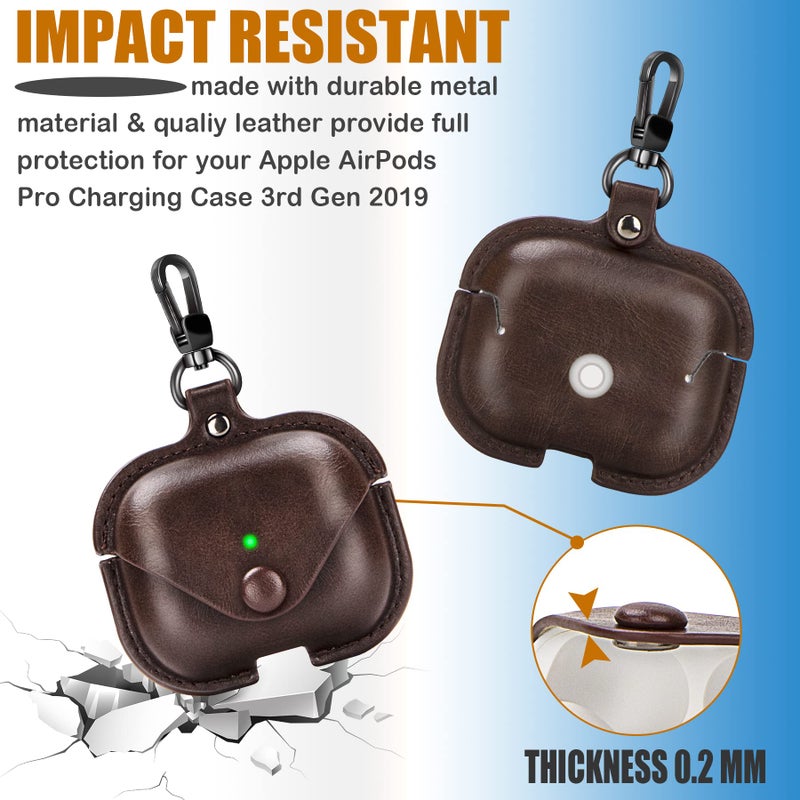 PG6 Leather Case for Airpods Pro with Keychain, Premium Leather Vintage Portable Shockproof Protective Cover for Apple AirPods Pro Charging Case 3rd Gen 2019 - Image 3